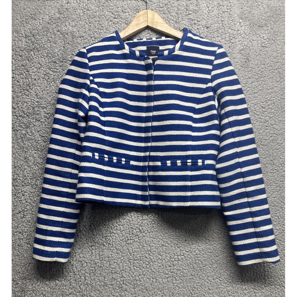 Gap blue & white striped blazer size 2 boxy full zip business career